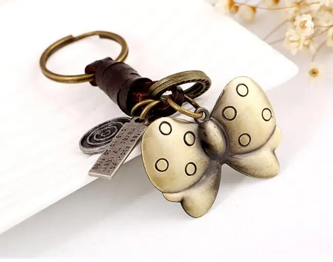 10pcs/lot  Fashion woman man leather owl keychain unisex metal owl giraffe bear bow key ring