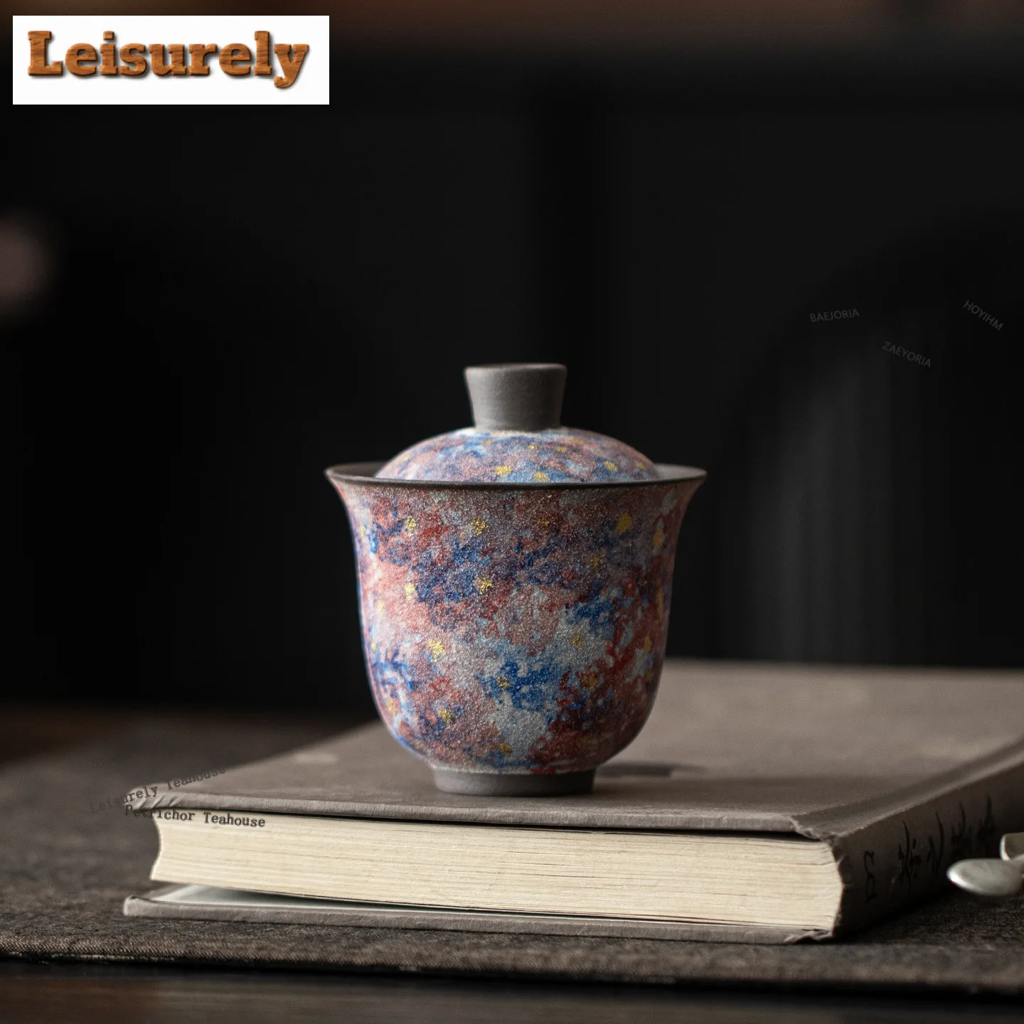 130ml Rock Mineral Star River Gaiwan Luxury Tea Tureen Tea Bowl With Lid Kit Tea Making Cover Bowl Tea Services Supplies Gift