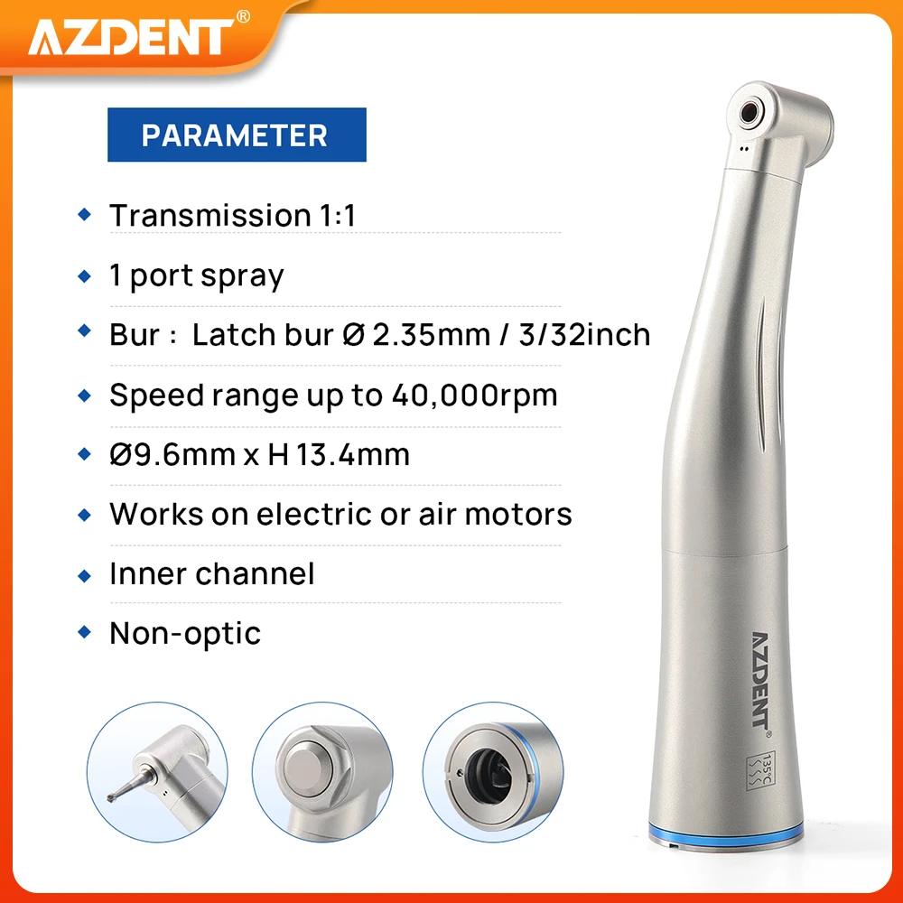 Dental 1:1 Low Speed Handpiece AZDENT Contra Angle Internal Single Water Spray Push Button Dentistry Tool