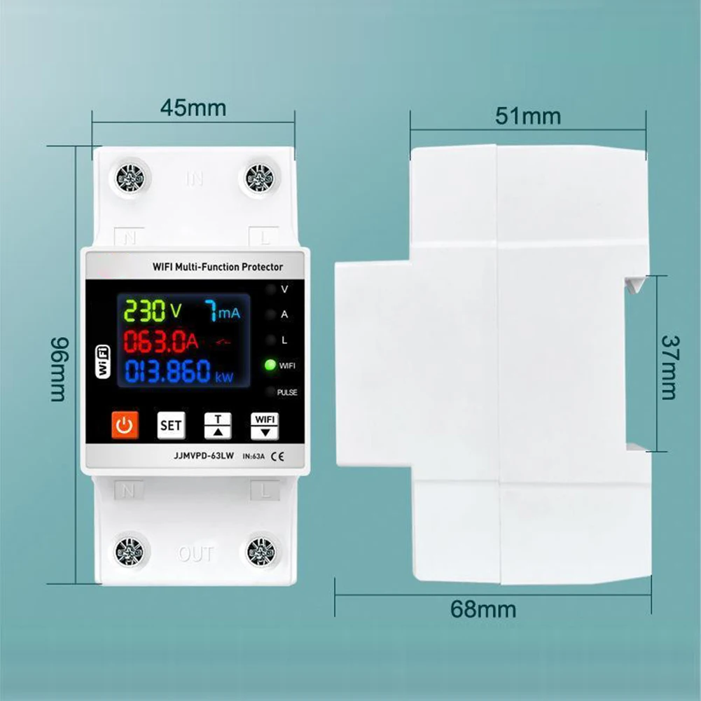 Electrical Safety Monitoring 96*45*68mm Leakage Protection Current And Voltage Measurement Device Smart Home Device