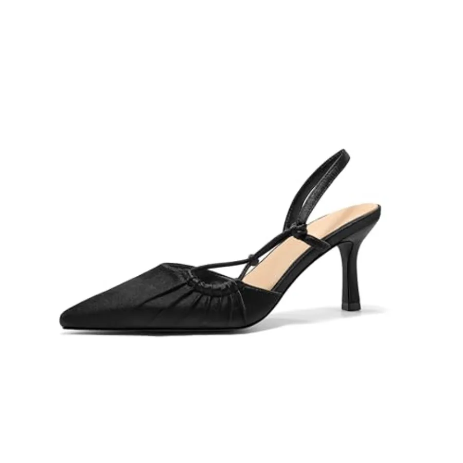 

Womens Slingback Kitten Heels Closed Pointed Toe Backless Pumps Wedding Dress Shoes