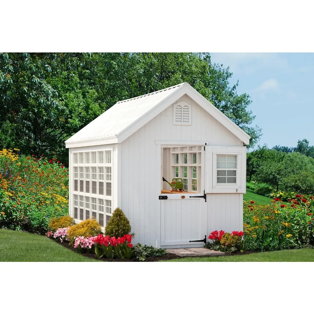 8x8 Gable Greenhouse - Wood DIY Kit for Garden, Backyard, Lawn