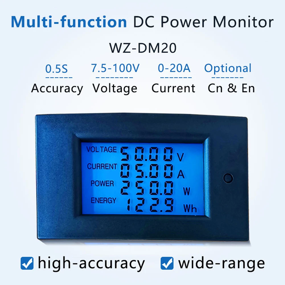

DC 7.5-100V 20A/50A/100A LCD Display Digital Current Voltage Power Energy Meter Multimeter Ammeter Voltmeter with Shunt