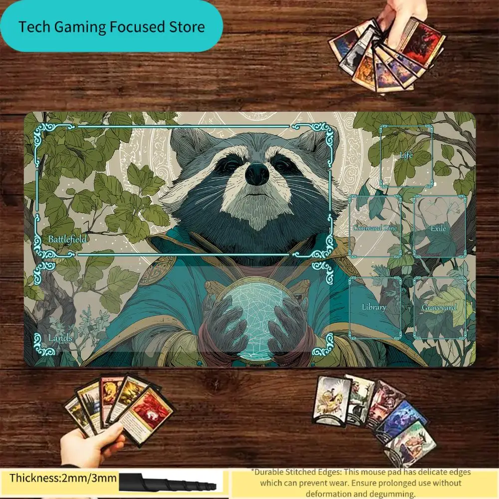 Tapete de juego Magic Card Playmat con zona Mysterious Rune Magic Raccoon MTG, tapetes de juego para coleccionar, tapete de escritorio, tapete de batalla Commander