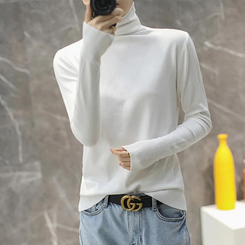 Autumn Winter 2023 Casual Cashmere Sweater Pullover Turtleneck Women's Solid Color Casual Long Sleeve Simple and Comfortable Top