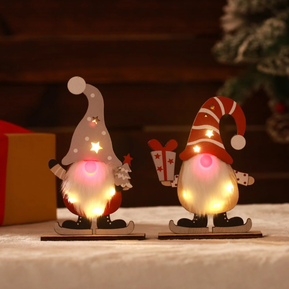 2pcs Christmas Decoration Illuminated Christmas Faceless Old Man Wooden Figment LED Illuminated Santa Claus Desktop Decoration