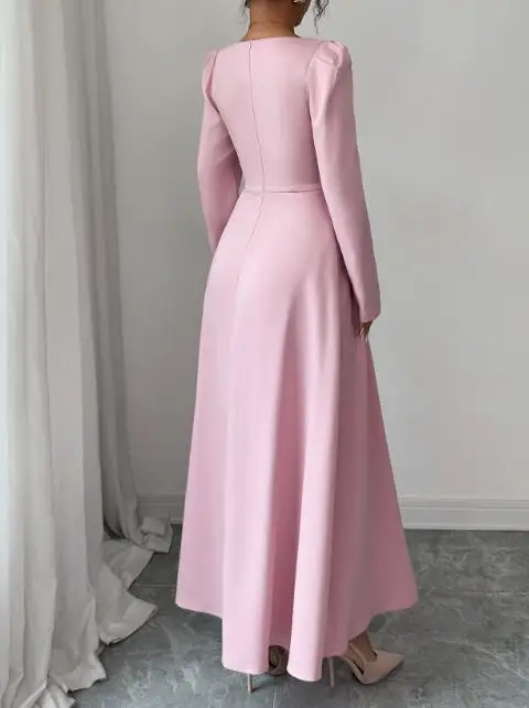 

Simple and Gentle Style Pink Dresses Long Sleeve High Waist Dress for Women In Autumn 2025 Women's Elegant Commuting Dresses
