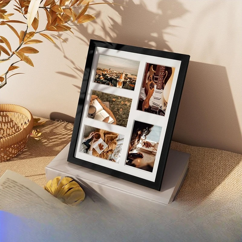 5 Photo Collage Frame for Couples DIY Multi Grid Puzzle Picture Frame with Hanging & Standing Anniversary Gift MDF Wall Decor