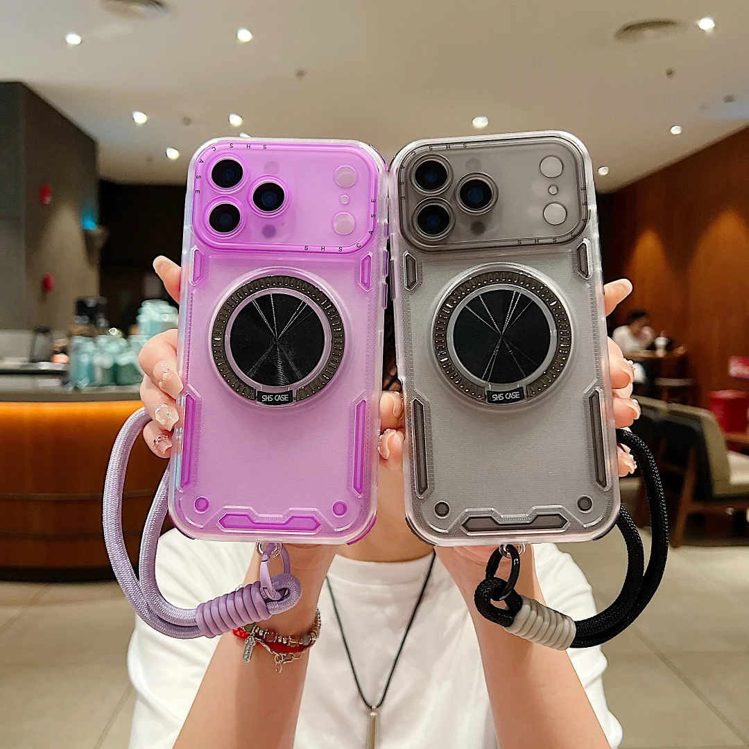 حافظة لهاتف آيفون 17 16 15 14 13 12 11 Air Pro Max Plus 3in1 من الدرجة العسكرية Magsafe 360 ° حامل دوران قصير لحزام اليد #2