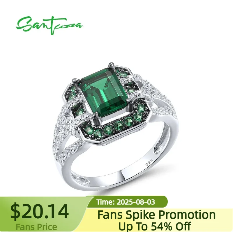 

SANTUZZA Pure 925 Sterling Silver Rings For Women Sparkling Green Spinel White CZ Solitaire Ring Classic Gorgeous Fine Jewelry