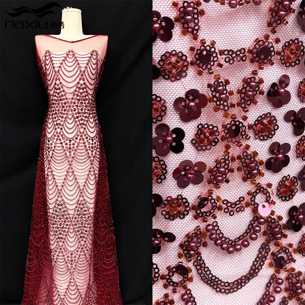 

Madison African Sequins Beads Lace Fabric High Quality Lace Material French Beaded Nigerian Mesh Lace Fabrics For Dress