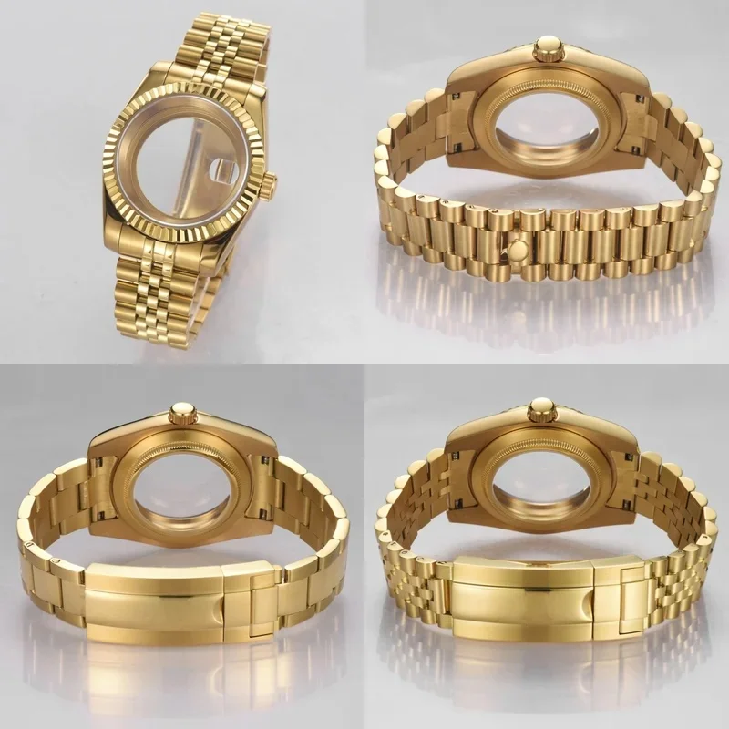 Gold 36mm 39mm Watch Case With President Bracelet Slide Buckle Fit NH35 NH36PT5000 ETA2824 Movement DIY Watch Modification Parts