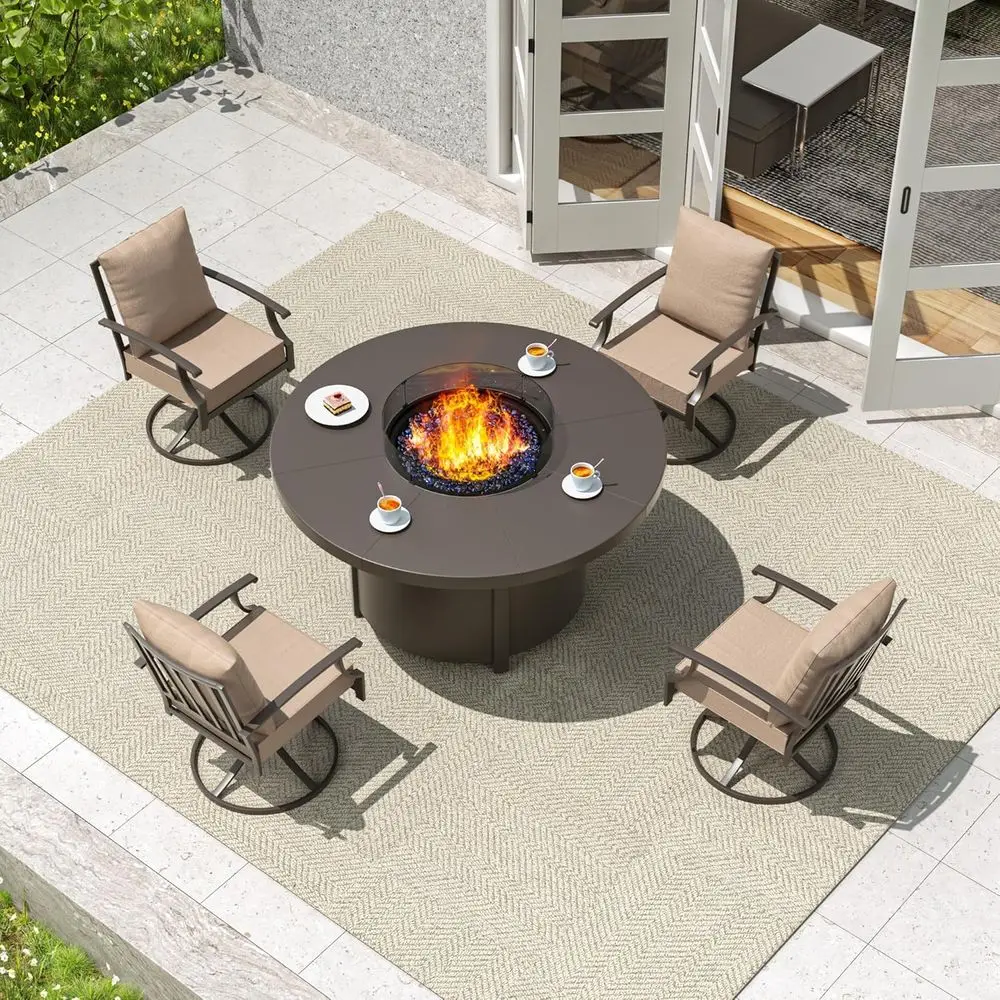 

Комплект садовой мебели из 4 предметов с круглым газовым столом-костровищем (48 дюймов), обеденный набор для улицы с 4 поворотными стульями, подходит для заднего двора