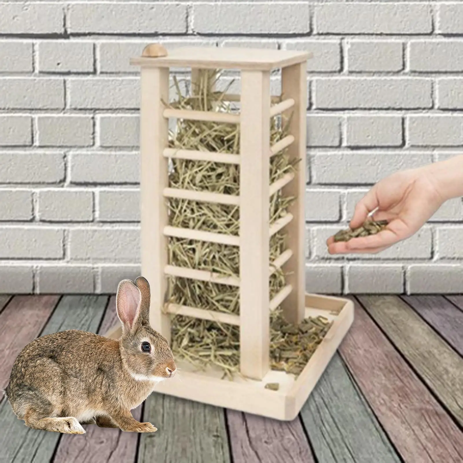 Bunny Hay Manger Feeder Hay Holder Wooden Rabbit Hay Feeder for Small Animals Cage Accessories Guinea Pig Hedgehog Ferret