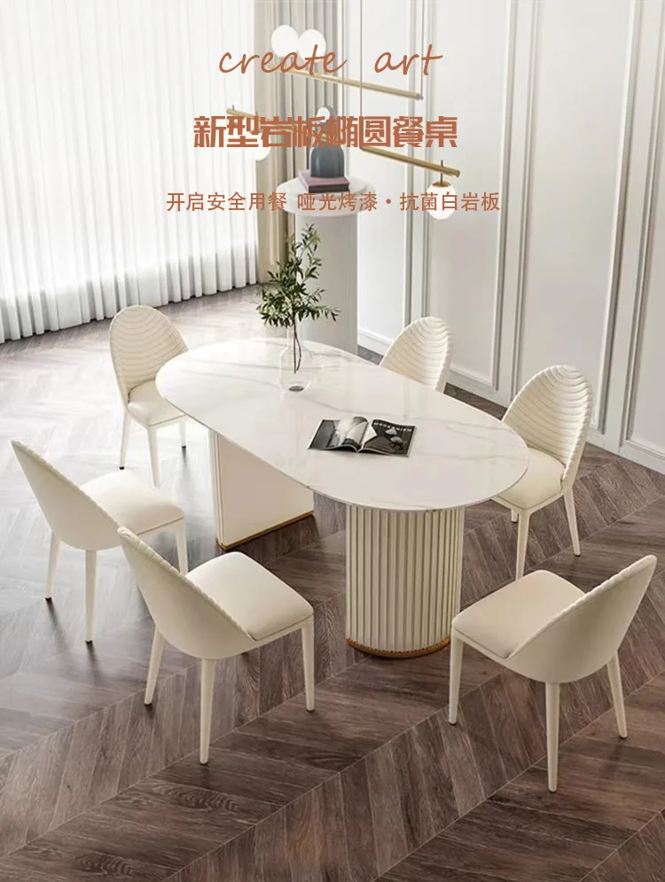 طاولة طعام ذات بلاطة صخرية فاخرة وخفيفة الوزن ومجموعة كرسي طاولة طعام حديثة وبسيطة على الطراز الكريمي #6