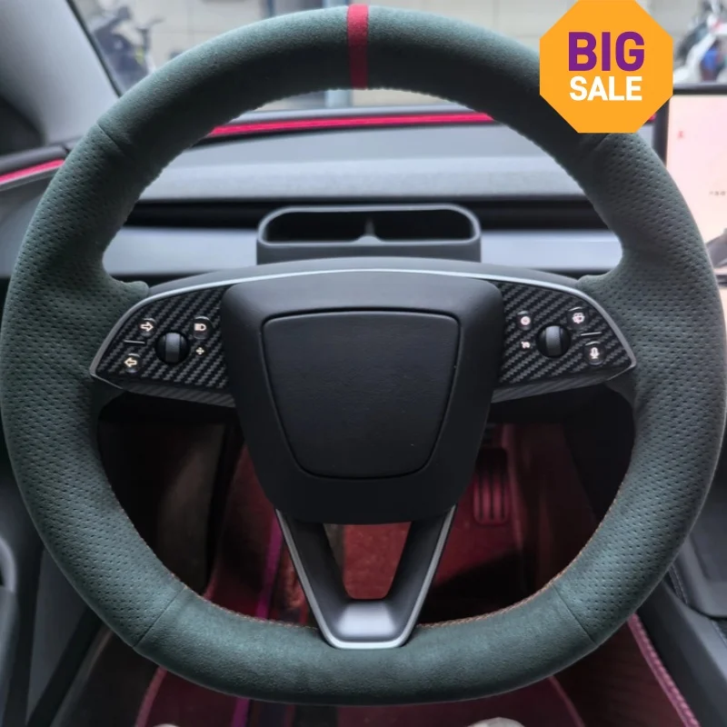 

Customizable Handmade Anti-slip Wear-resistant Comfy Suede Leather Steering Wheel Cover For Tesla Model Y Juniper Model 3
