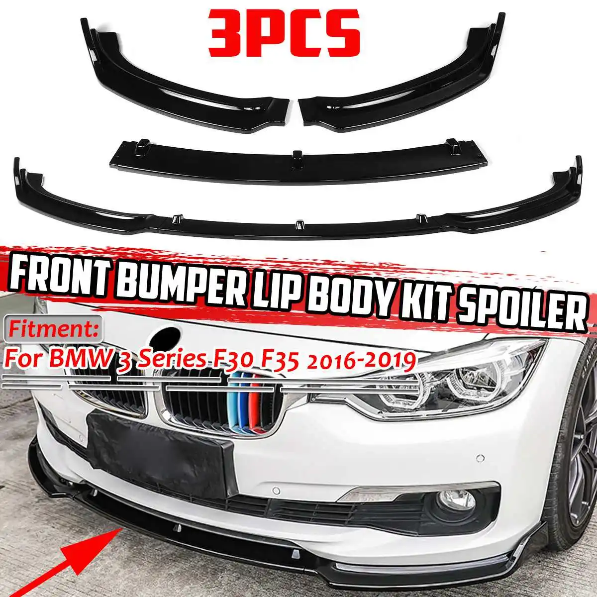 F30 F35 ABS Car Front Bumper Splitter Lip Spoiler Diffuser Guard Cover Body Kit For BMW 3 Series F30 F35 2016-2019