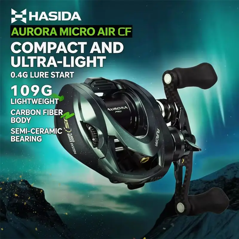 HASIDA Aurora Contix Micro Baitcasting Reel Air Cf 109G Ultralight Carbon Fiber Long Casting Ceramic Bearing Lure Line Spool