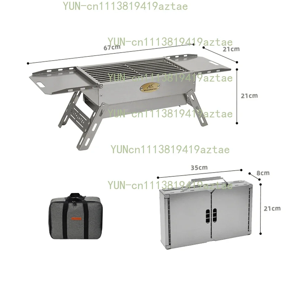 Titanium Folding BBQ Grill Outdoor Charcoal Fire Pit, Portable Picnic and Water Heating Stove, Detachable Meat Skewer Rack, Comp