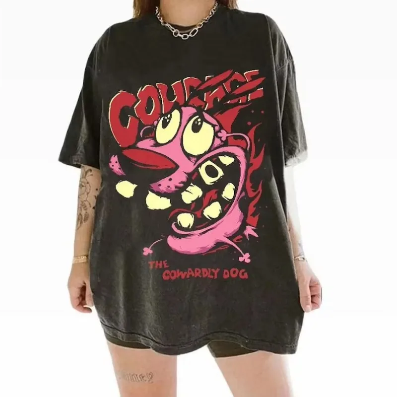 

Одежда из фильмов, забавные подарки, футболка в стиле ретро Courage the Cowardly Dog, футболка с героями мультфильмов Y2K, футболка из сериала 90-х годов, ностальгия, топ Rjetro Scary