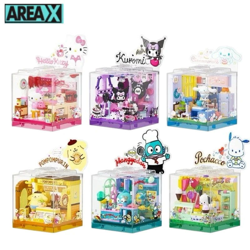 

Area-X Anime Sanrio Building Blocks Mini Shop Hello Kitty Kuromi Cinnamoroll Model Party Decorations Desktop Collection Toys