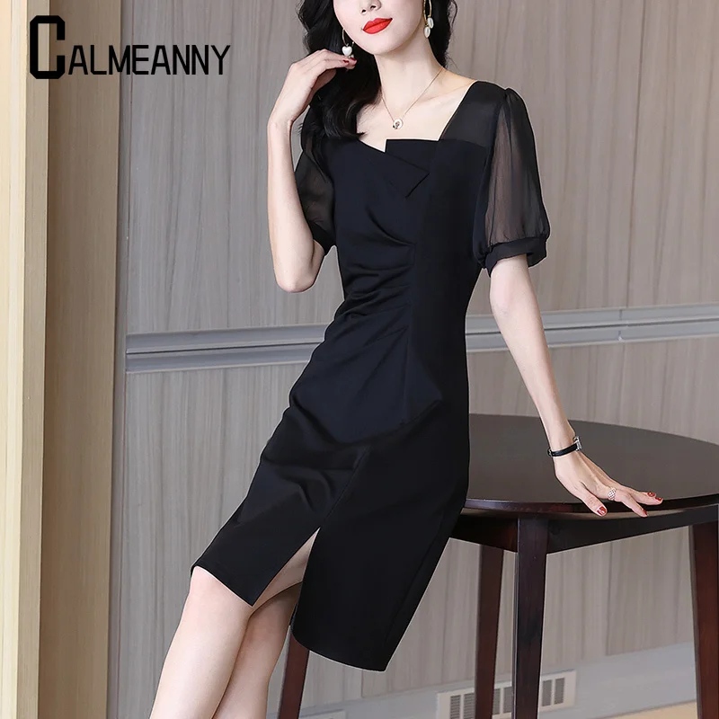 

2024 Summer Fashionable Elegant Dress French Edition Version New Style Casual Short Sleeve Women Medium Length A-Line Skirt