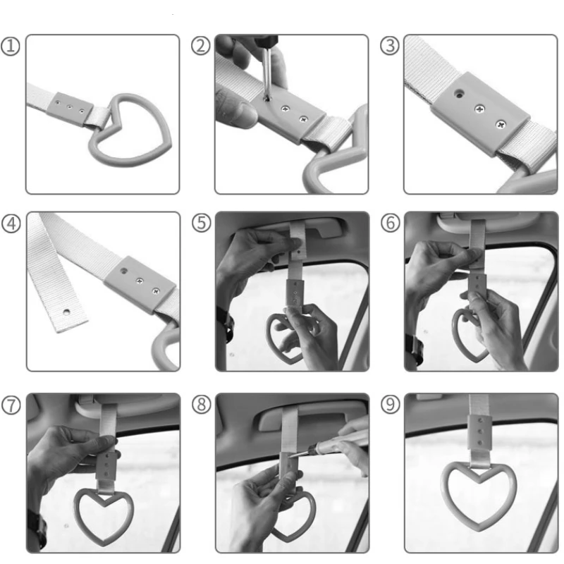 1PC Heart for JDM Tsurikawa Hang Ring Subway Train Bus Handle Hand Strap Drift for Car