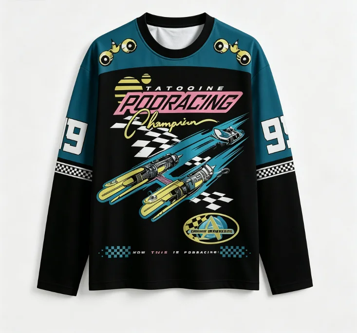 Unisex Retro Racing Long Sleeve Jersey All‑Over Print Checkerboard Streetwear Pullover Polyester Loose Sports Top