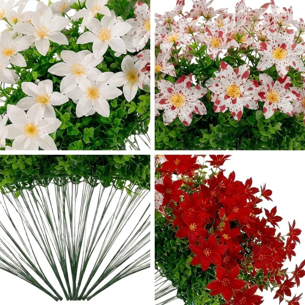33PCS Artificial Poinsettia Bouquet Red White Mix for Festive Home Office Garden Decor Bendable Stems 25cm 38cm Sizes