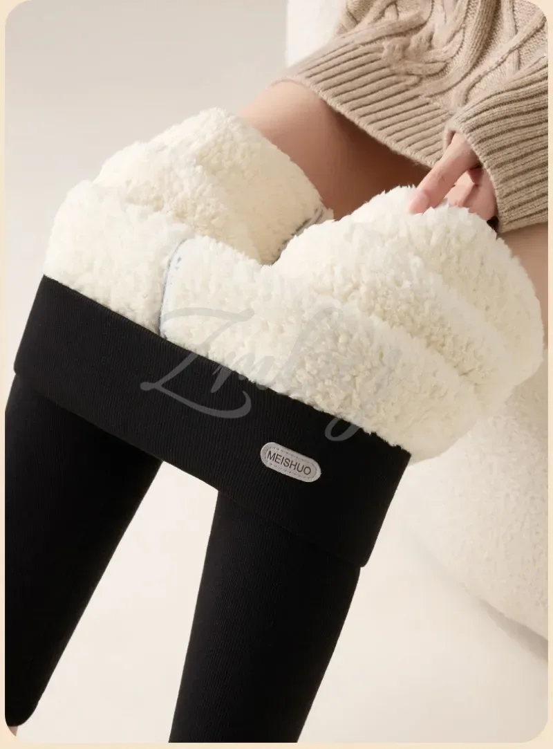 Women's Extra Thick Warm Fleece Lined Winter Leggings Elastic High Waist Thermal Pants Woman Slim Fit Solid Knit Long Trousers