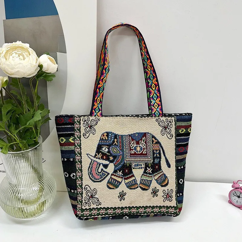 Neue ethnische Art Umhängetasche Büro Handtasche Student Leinwand Stickerei Elefant lässig Reise Lagerung Einkaufstasche für Frauen – Detail 11