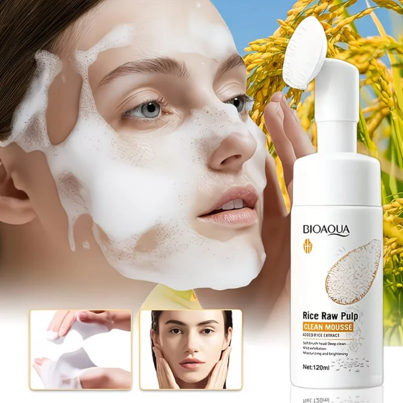 2 Pcs Rice Essence Facial Cleanser Mousse, Quick-Removing Makeup, Oil-Control And Refreshing, Non-Irritating