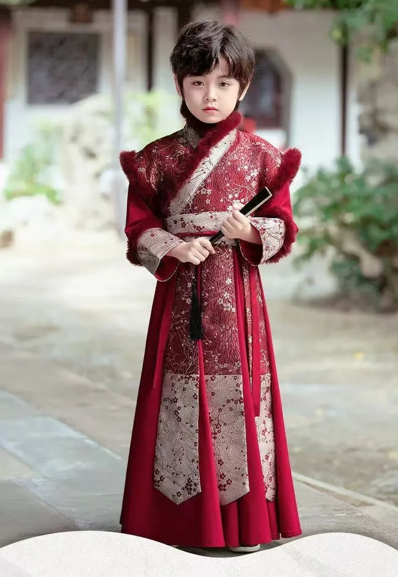 Thick Boys Hanfu Chinese Ancient Kids School Uniforms Costumes Young Master's Perform Clothing Warrior Swordsman Cosplay
