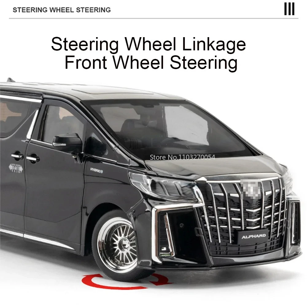 Large Scale 1/18 Alphard MPV Alloy Diecast Car Model Simulation Sound Light Pull Back Metal Toy Vehicle Children Gift Decoration