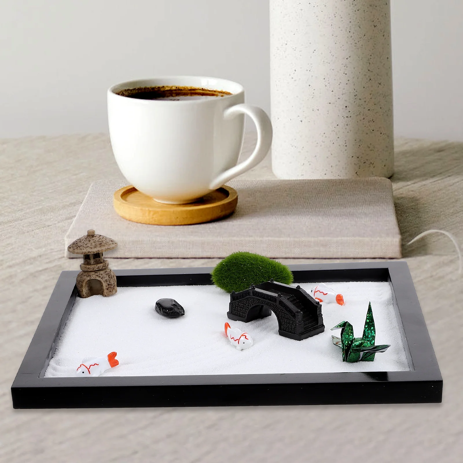Mini Sandbox Kit Black Sand Table For Desktop Zen Garden Miniature Landscape Meditation Decor Fidget Home Desk Accessory