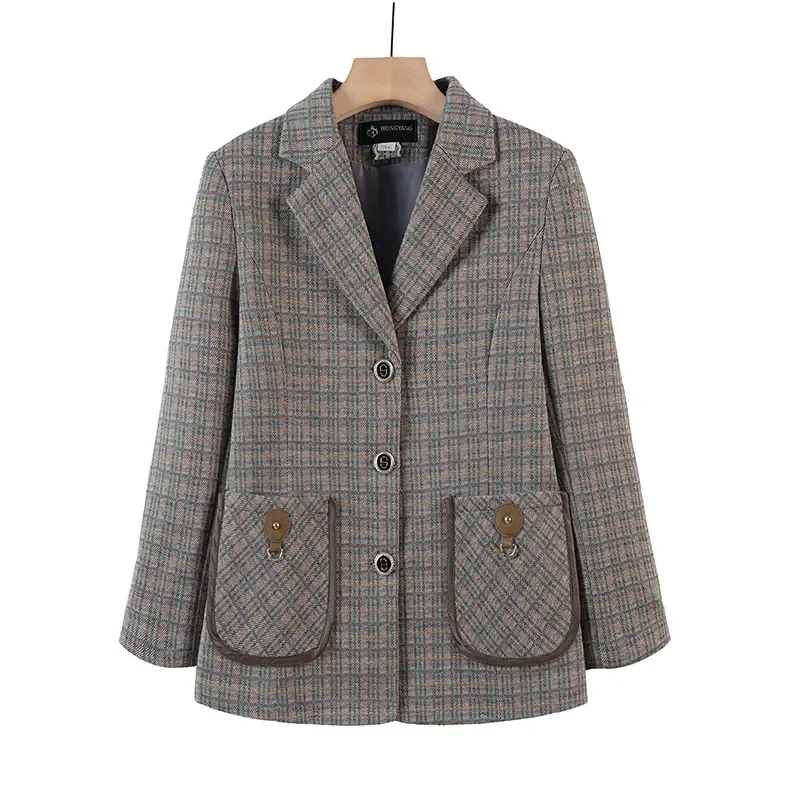 Veste chic décontractée trempée pour femmes, pardessus à la mode, blazer professionnel à carreaux, vêtements d'extérieur courts, automne, nouveau