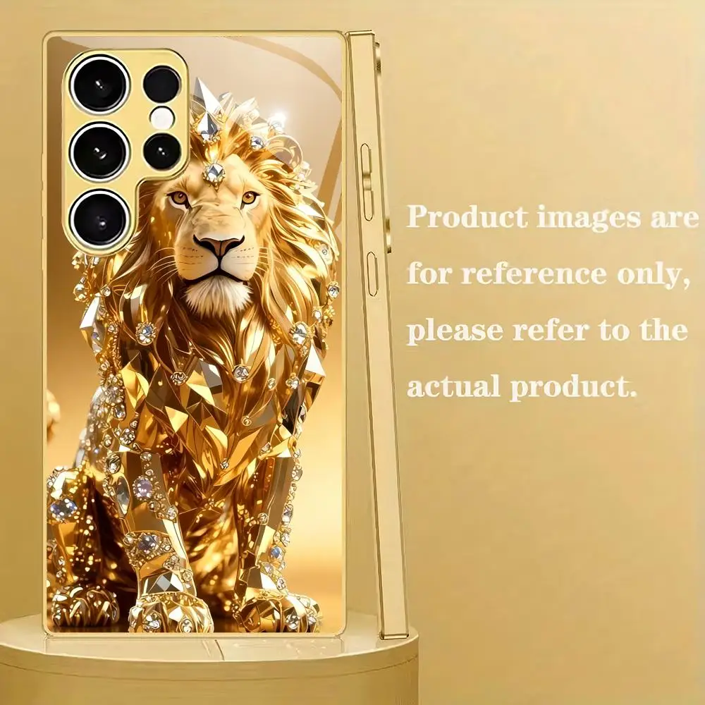 Noble Lion Metallic Glass Phone Case Suitable for Samsung Galaxy S26 S25 S24 S22 S21 S20 FE/Ultra/Plus Anti Drop Rear Cover