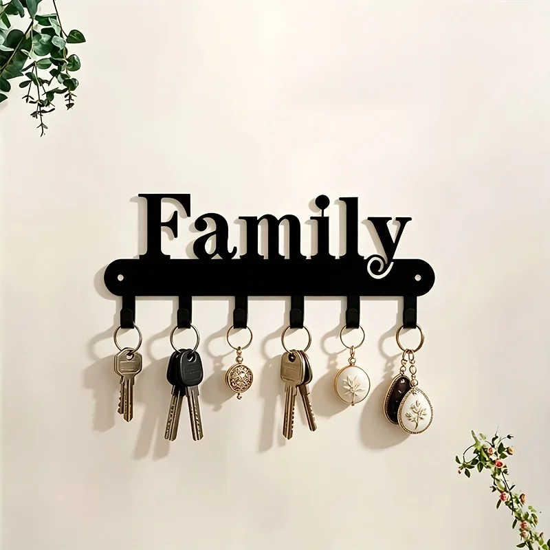 CIFBUY Iron Wall Art 6 Hooks Metal Key Rack Decor Rustic Accent Organizer For Home Entryway Hallway New House Gift Vintage
