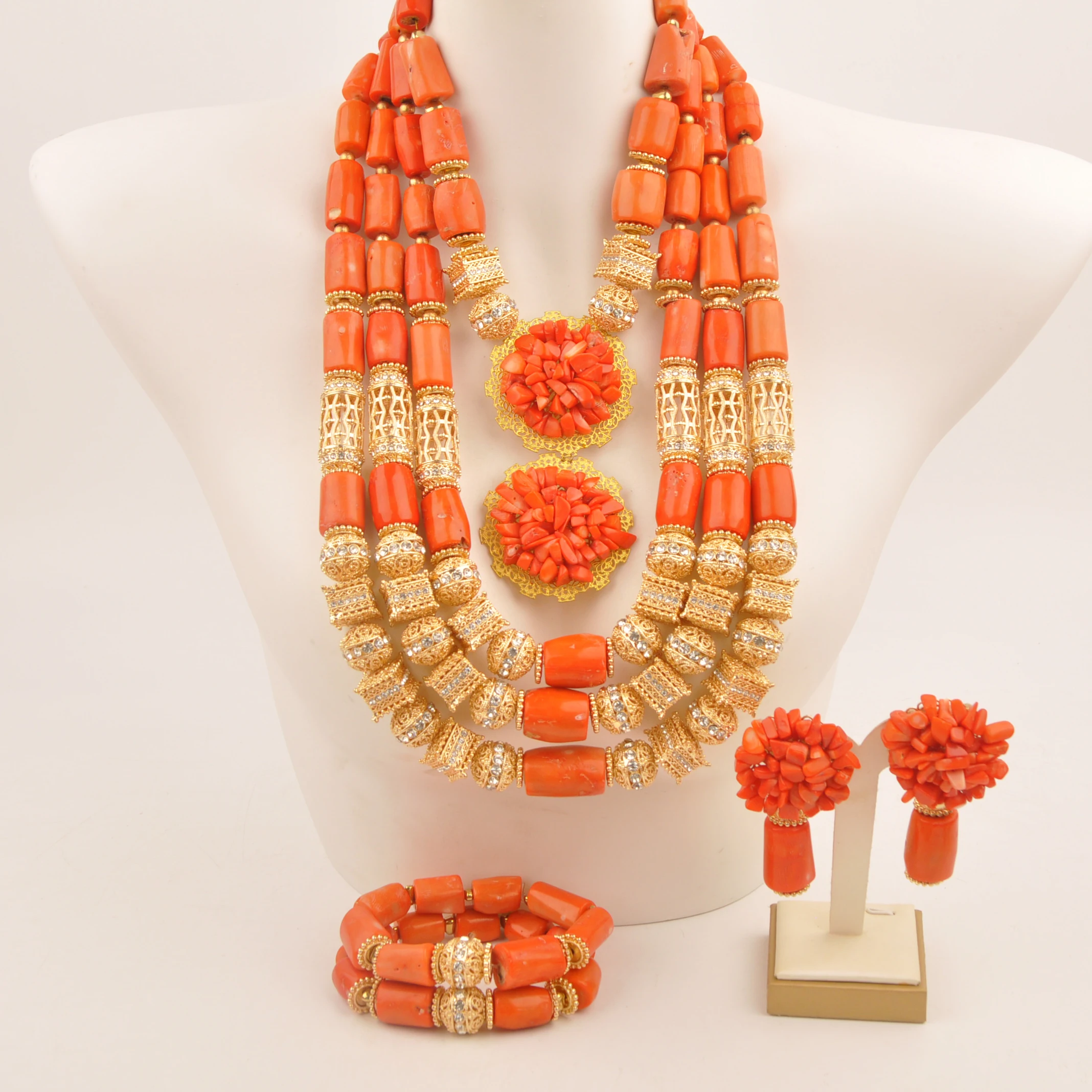 

Necklace Wedding Orange Nigeria Fashion jewelry Natural Coral Collection Africa