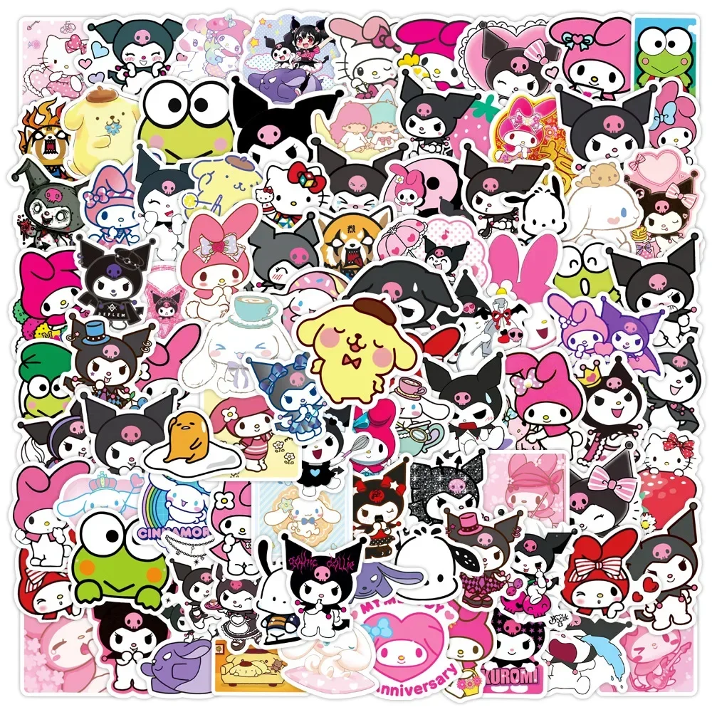 100pcs Kawaii My Melody Kuromi Hello Kitty Stickers for Kids Girls DIY Stationery Diary Cute Cartoon Sanrio Sticker Decals