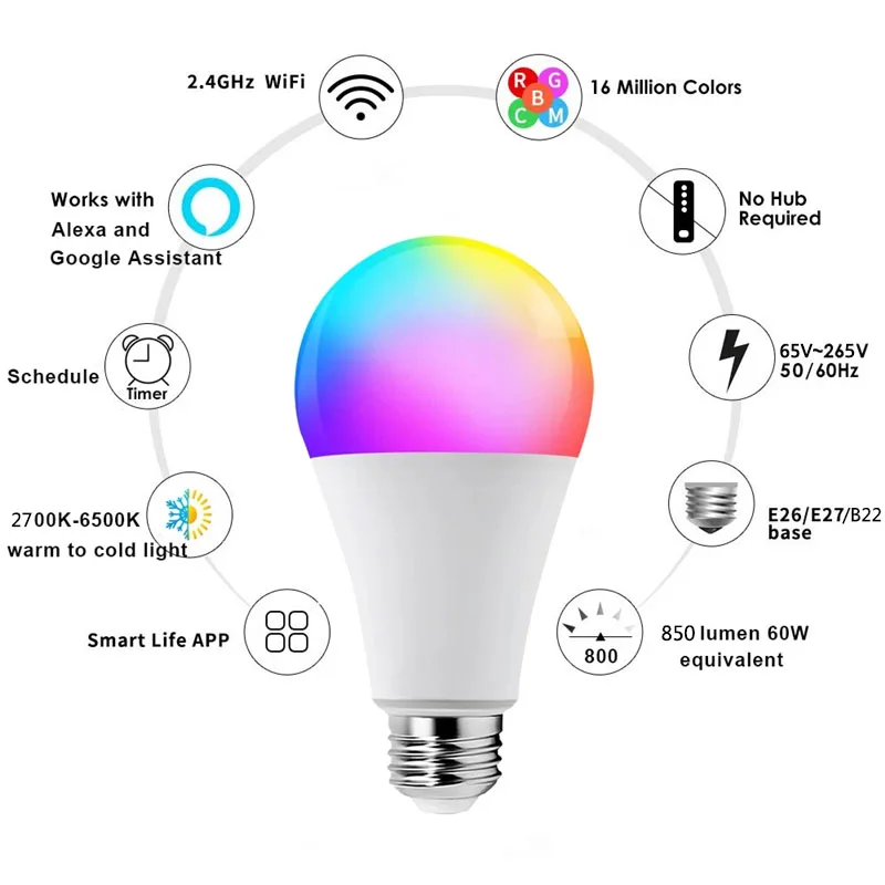 Control elegante del APP de la bombilla llevada RGB cambiable del color interior 7W 9 W E27 Tuya Wifi bluetooth de la bombilla