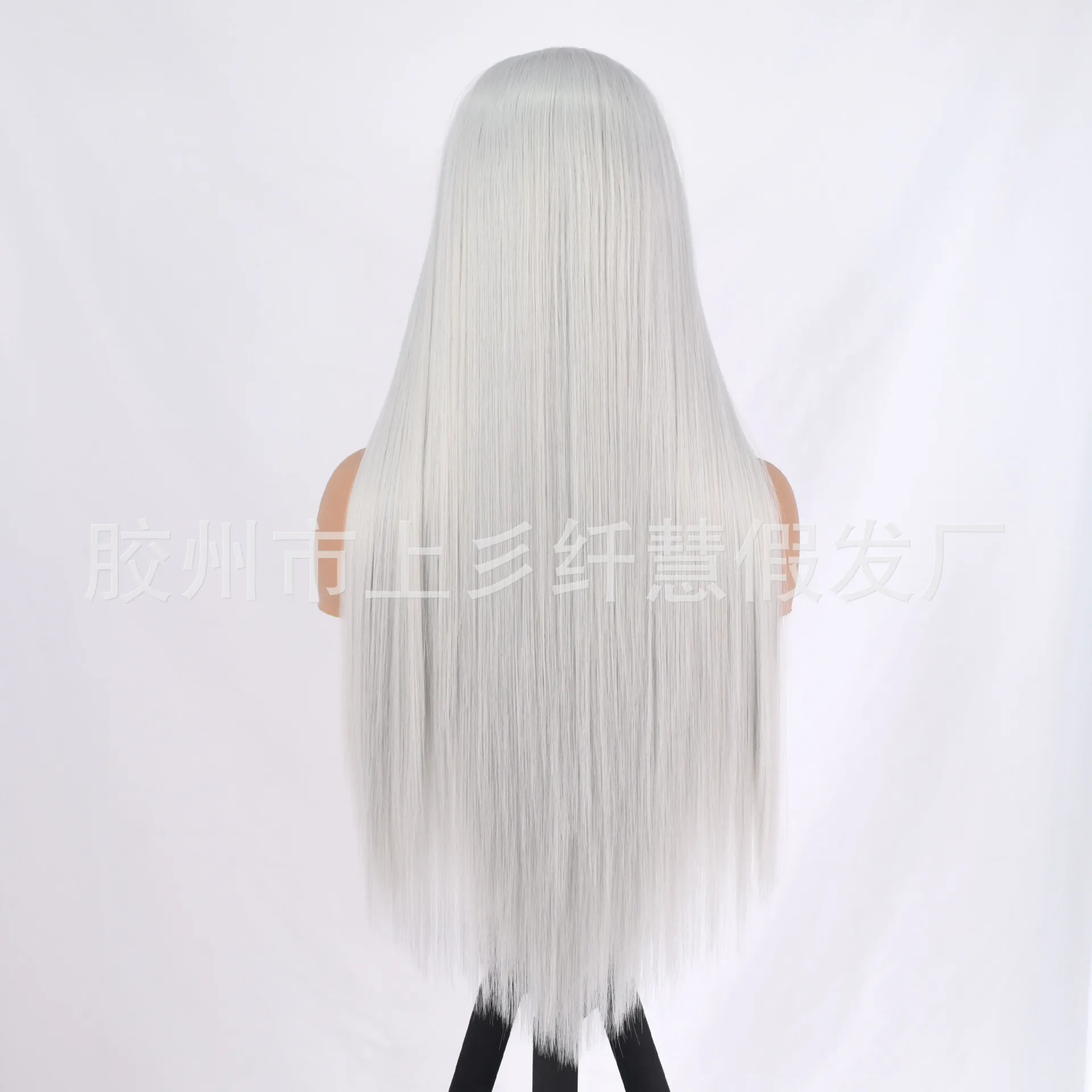 Synthetic Lace Front Silver White Long Straight Matte Fiber Wig Full Cap for Photography Cosplay Costume Party