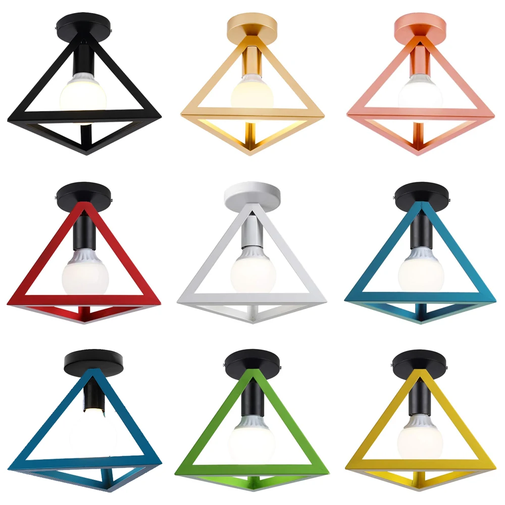Modern Triangle Ceiling Light Shade Vintage Retro Loft Iron E27 Ceiling Lamp for Living Room Kitchen Home Lighting Fixture Decor