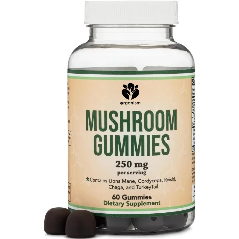 

Mushroom gummies 2500mg containing lion mane, cordyceps sinensis, lingzhi, chajia, and turkey tail extracts for immune support