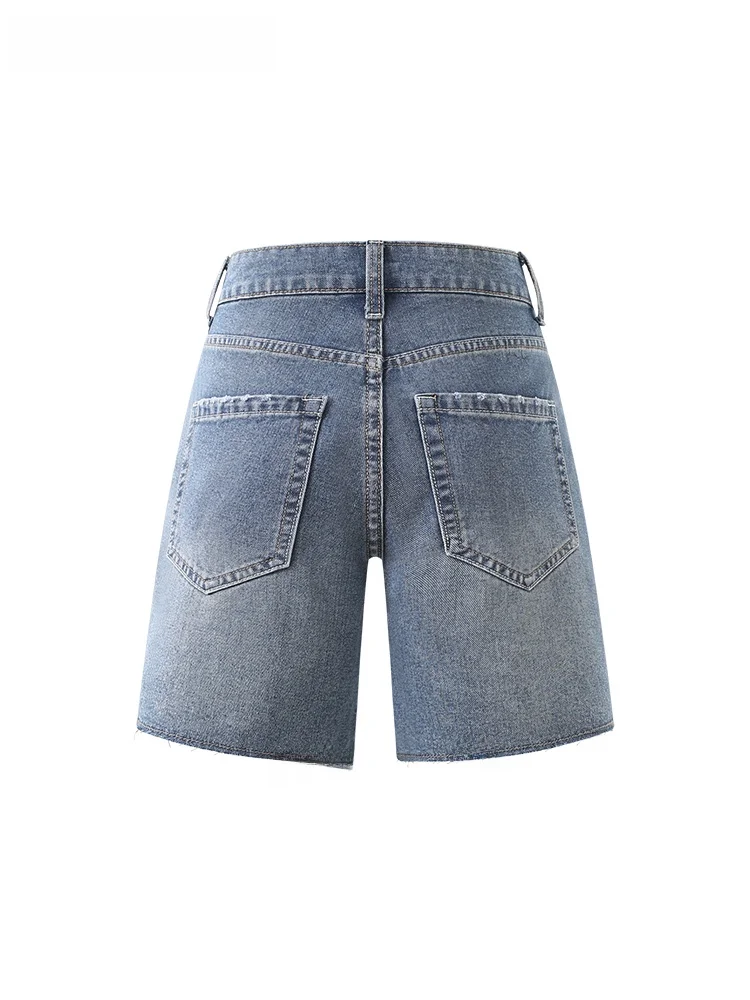 La Chapelle hoge taille gedistilleerde zoom denim orts dames casual broek met rechte pijpen zomer 2025, veelzijdige rechte buis