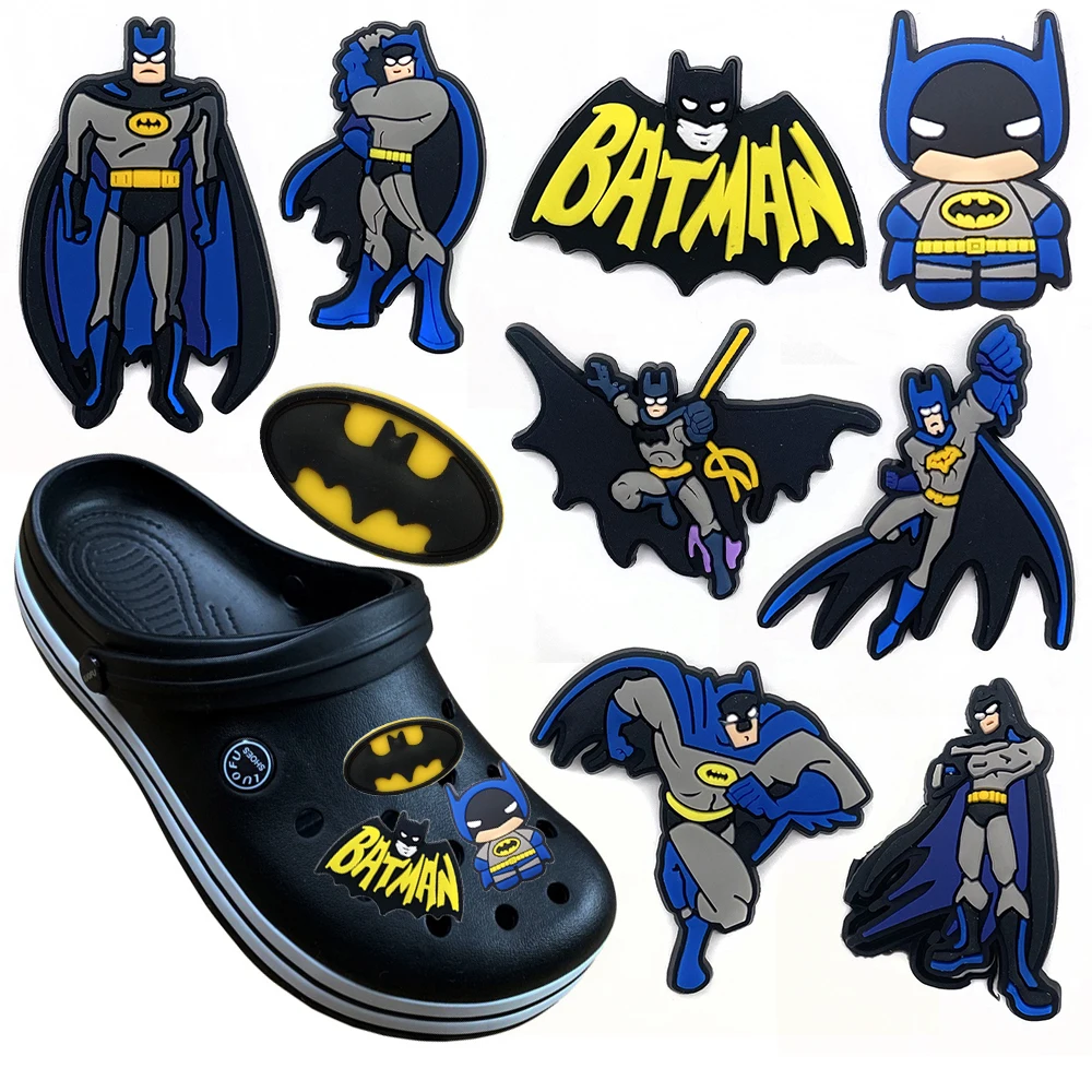 MINISO 9-12Pcs Cartoon DC Batman PVC Shoe Charm Accessories DIY Clog Sandal Shoe Buckle Decorations Children Kids Party Gifts