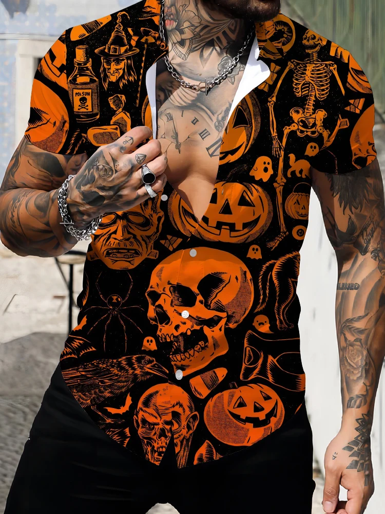 

Summer new men's short-sleeved shirt horror Halloween 3D digital men's printed shirt casual entertainment tops