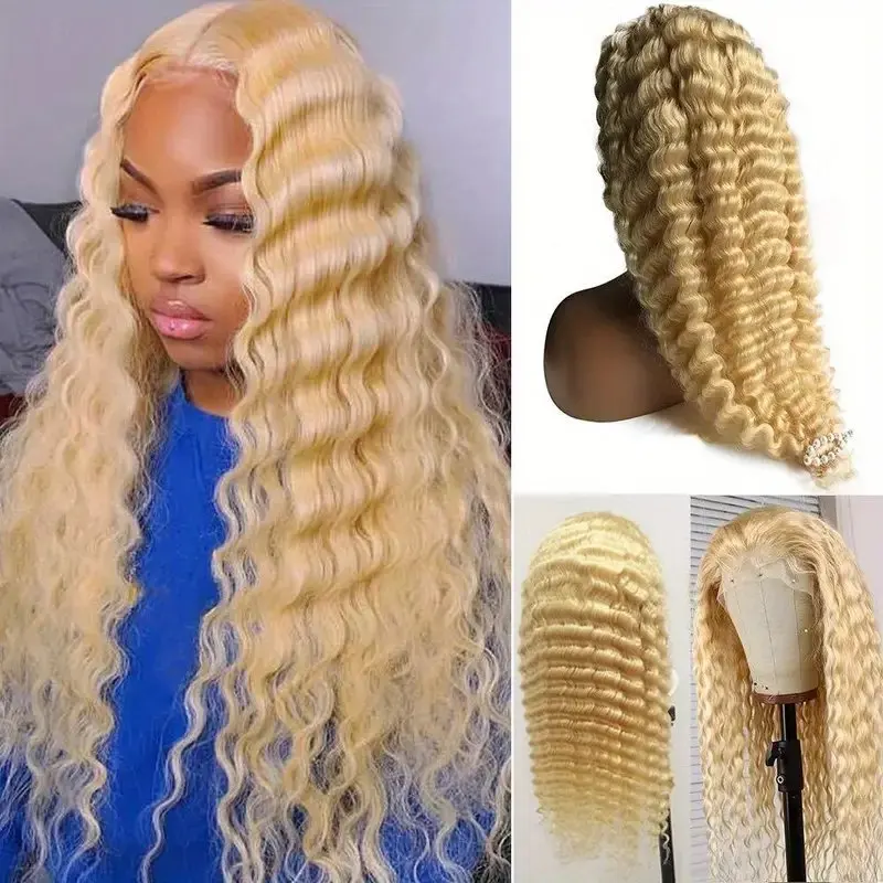 13x4 Lace Front 613 Blonde 13x6 Lace Frontal Wig Blonde 36 Inch Deep Wave Glueless Curly  Human Hair Wig 150 Density