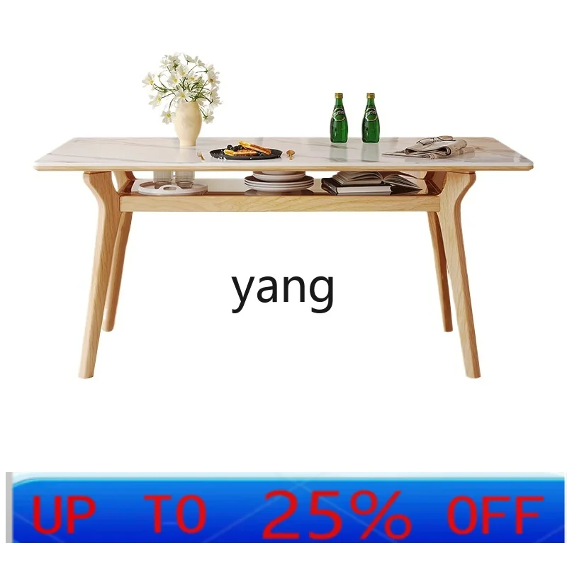 

LM Original Wood Cream Style Double Layer Rock Plate Dining Table for Home Small Apartment Japanese Minimalist Solid Wood