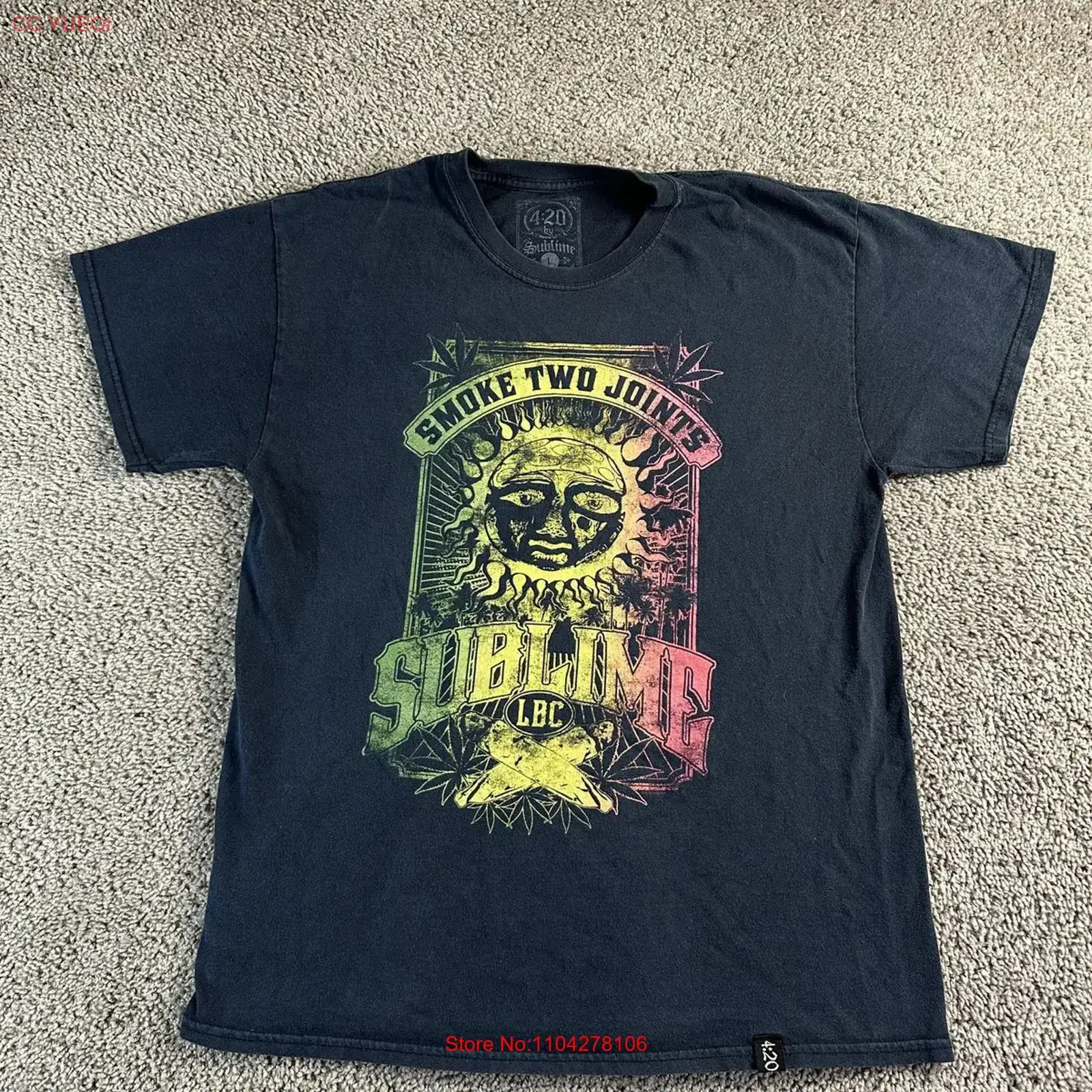 Sublime T Shirt Mens Large Black Smoke Two Joints LBC Reggae Band  vintage Washed Breathable Versatile Slightly